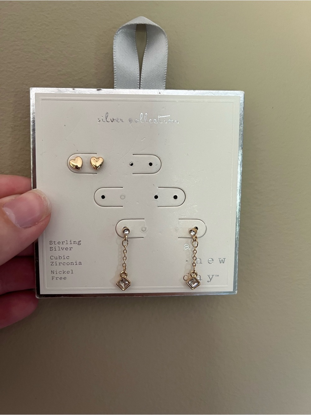a new day Gold Heart Studs and Dainty Chain Drop Earrings